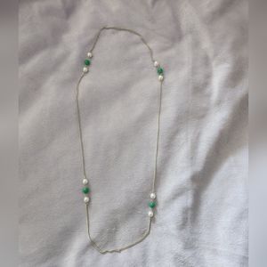 Green and Faux Pearl Long Necklace